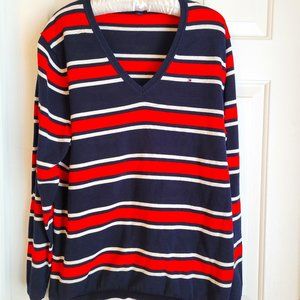 Tommy Hilfiger XXL Red/Navy/White striped V-neck sweater